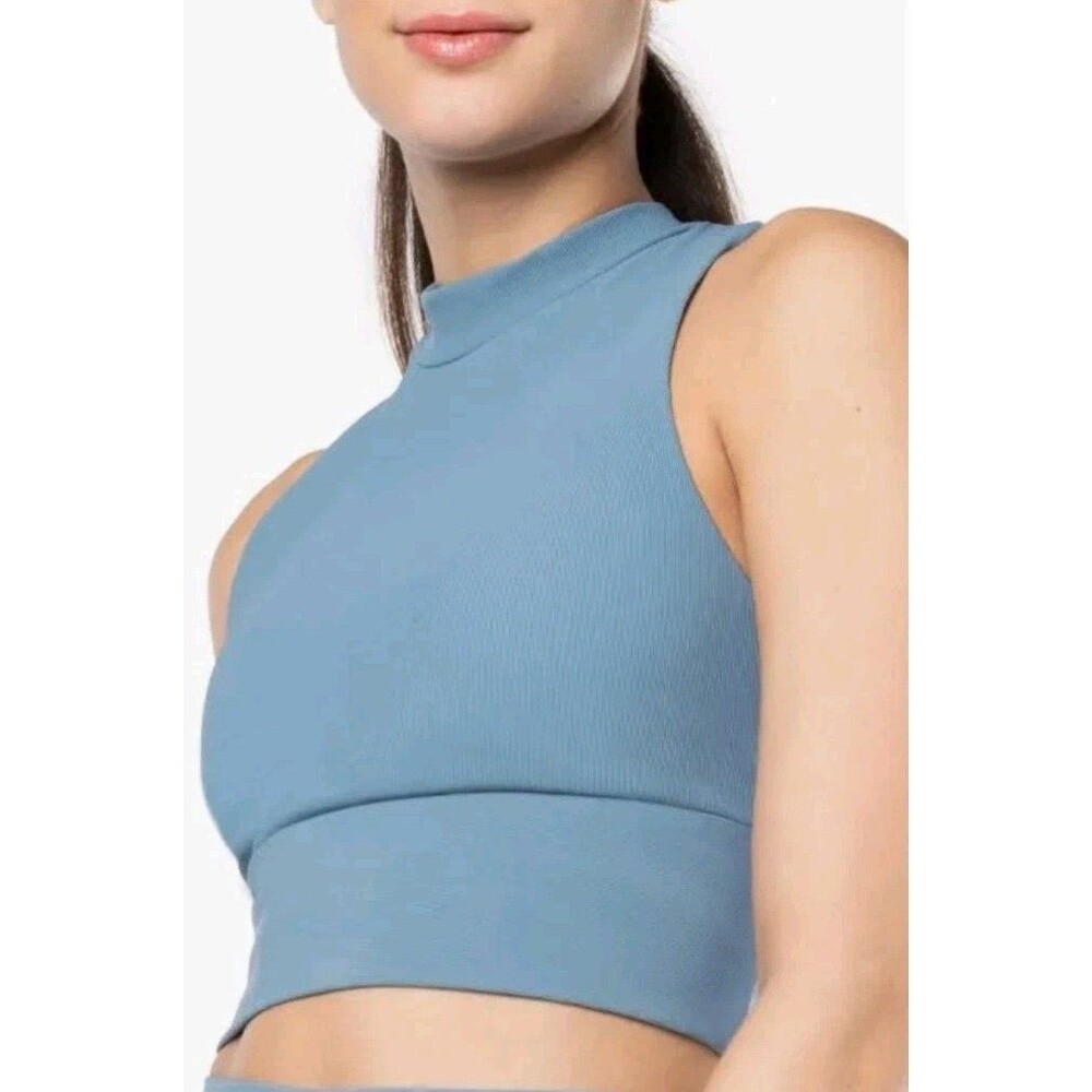 Kyodan Griffintown Ribbed Mock Neck Crop Top Women's Medium Blue Athleisure Yoga